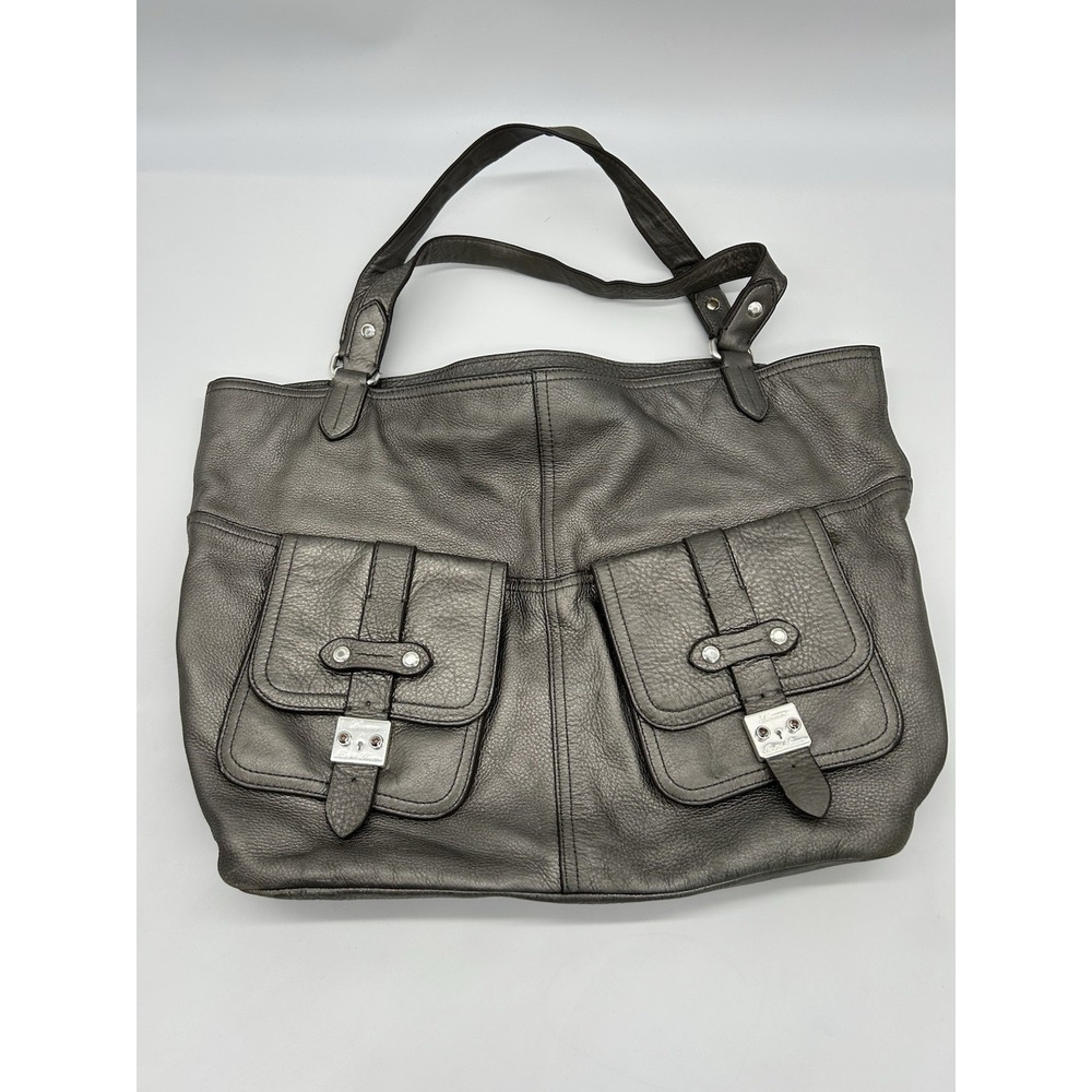 Lauren Ralph Lauren Silver Pebbled Leather 1967 Hobo Bag Cargo Pockets Designer
